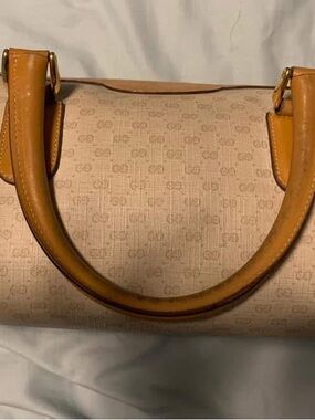 Vintage Gucci Beige gg Monogram Satchel Boston bag speedy tan Leather Handles